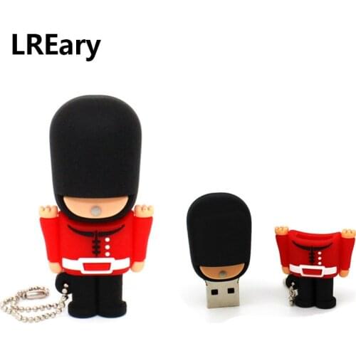 Hot Sale Cartoon British Soldiers Shape USB Flash Drive 64GB 128GB Pen Drive Memoria Stick 4GB 8GB 16GB 32GB Army Pendrive Cle