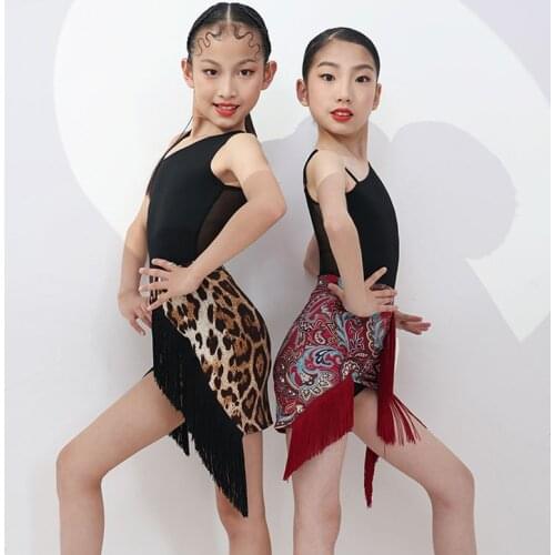 Latin Dance Tops Set Girls Leopard Fringe Skirt Tap Dance Wear Stage Costume Summer Samba Dancing Outfit Designer Clothes JL3290