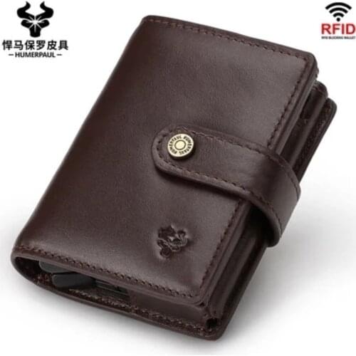 Cow Leather Rfid Genuine Leather Wallets Men Wallet Credit Business Card Holders Vintage Brown Leather Wallet Purses Quality