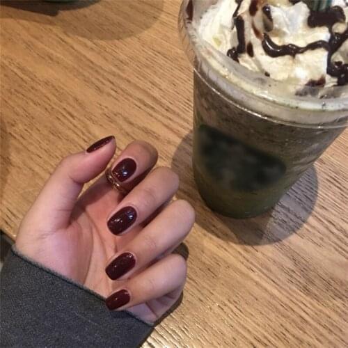 Beautiful bright wine red pure color false nails 24pcs short size cute fake nails Japanese lady full nail tips Nail art