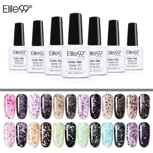 Elite99 Bewitching Beauty Nail Gel Polish Soak Off Holographic Shimmer Glitter Nail Varnish Top Base Coat Primer Black Base Need