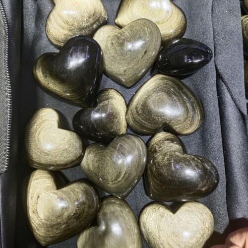 1pcs240-320gNatural golden Obsidian Crystals Love Heart Polished Smooth Stone Healing Crystals Room Decoration Meditation Stones