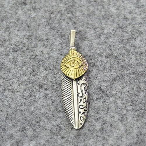 Takahashi Kagura Goros Sterling Silver Feather Pendant Creative Blue Turquoise Feather Necklace Kit Accessories Pendant