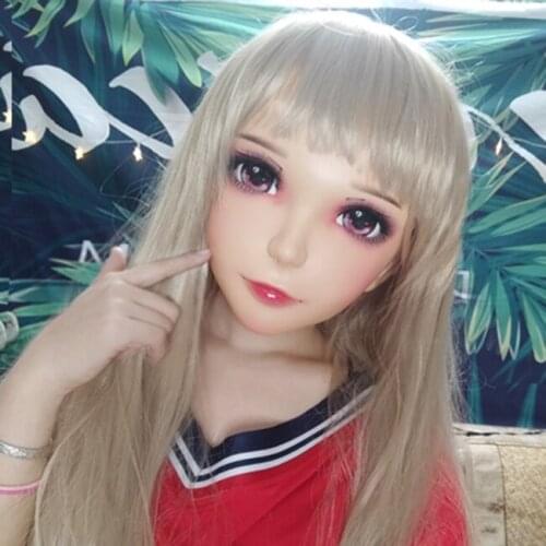 MEI-03)Female Sweet Girl Resin Half Head Kigurumi Mask With BJD Eyes Cosplay Japanese Anime Role Lolita Mask Crossdress Doll