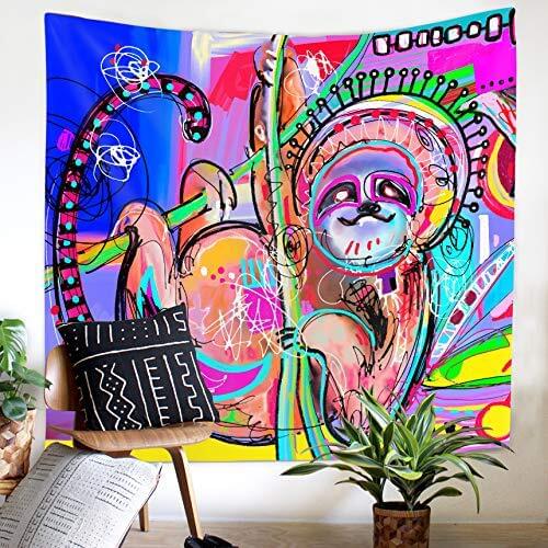 Cute Animal Tropical Sloth On Tree Branch Colorful Abstract Design