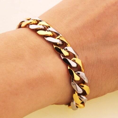 Fashion Jewelry Stainless Steel Silver Color And Gold Color Cuban Curb Chain Mens Womens Bracelet Bangle Square Buckle10/12/15mm