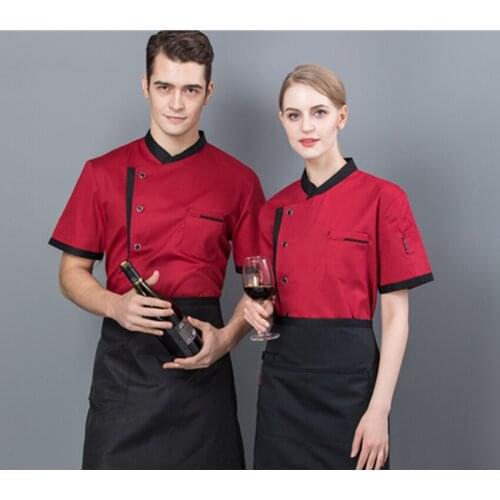 Man Chef Clothes Short Sleeve Chef Restaurant Uniform Women Kitchen Bakery Chef Solid Color Uniform Breathable Waiter Cook Wear