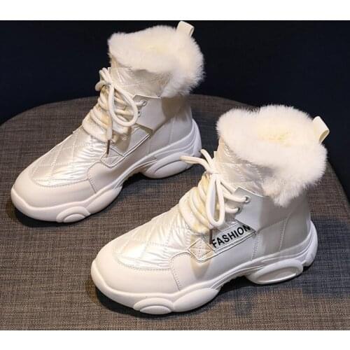 New Women Ankle Boot Warm Plush Winter Shoes For Woman Increasing Black Chunky Sneakers Lace Up Antiskid Snow Boots Female Shoes
