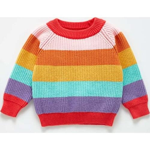 Autumn Baby Long Sleeved Sweater Baby Girl Rainbow Sweater Knitted Cotton Childrens Clothing Pullover 0-2 Years