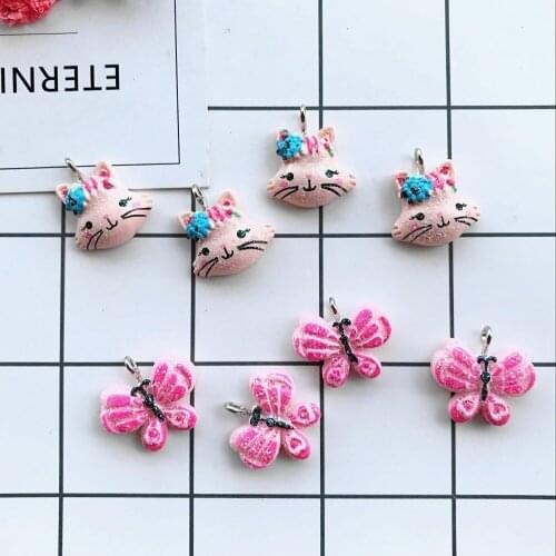 Resin Flat back Glitter cat and butterfly earring charms resin charms necklace pendant keychain charms for DIY decoration