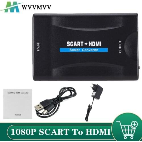WVVMVV 1080P SCART To HDMI-compatible Video Audio Upscale Converter Adapter for HD TV DVD for Sky Box STB Plug and Play DC Cable