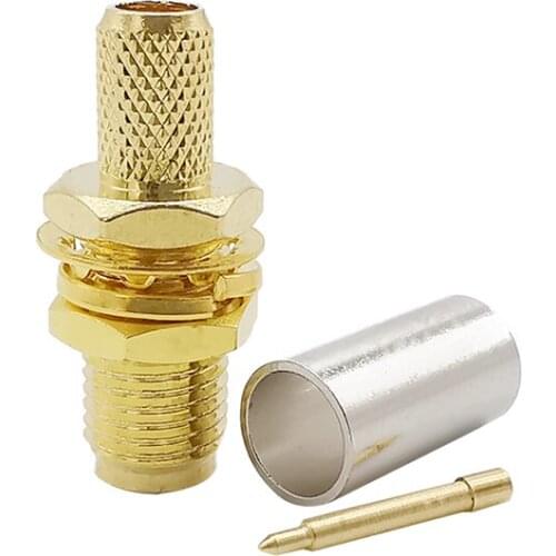 RF Coaxial Coax Connector RP SMA Female Plug Crimp Gold-Plated Straight Connector for RG58 RG142 LMR195 RG400 Cable