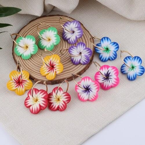 Cring Coco Frangipani Earring Hawaiian Polynesian Guam Island Handmade Soft Polymer Flower Dangling Drop Earrings for Women Gift