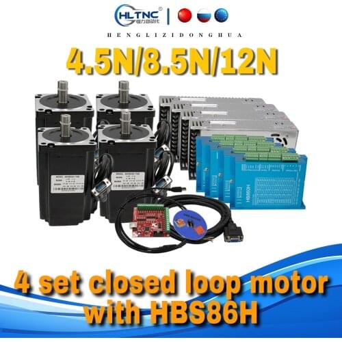 2021 New 4 set Nema34 Closed-Loop stepper Motor 6A 4.5N.m/8.5Nm/12Nm+2-Phase & HBS86H Hybrid Driver +400w60v power For CNC