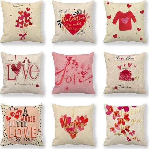 Valentines Day Souvenir on Feb 14th Pillow Cover Cushion Covers 45*45 Cm Artificial Linen Pillow Case Pillowcases Funda Cojin