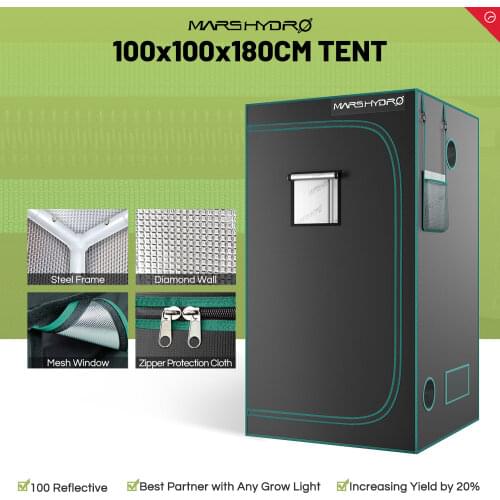 Mars Hydro 100x100x180cm Indoor Grow Tent 1680D Canvas Reflective Mylar Grow Tents with Removable Floor Room Box Indoor Plant