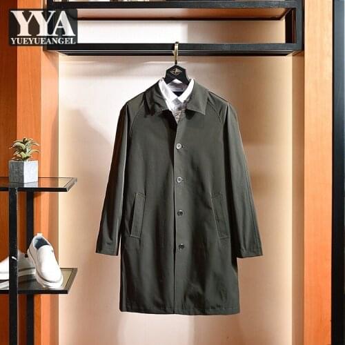 Autumn Fashion Coat Army Green Single Breasted Trench Mens Casual Outerwear Classic Vintage Street Men Windbreakers Overcoat