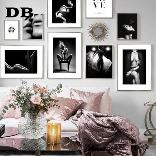 Black White Vintage Poster Sexy Woman smoke Wall Art Print Canvas Painting Nordic Poster Nude Wall Picture For Living Room Decor