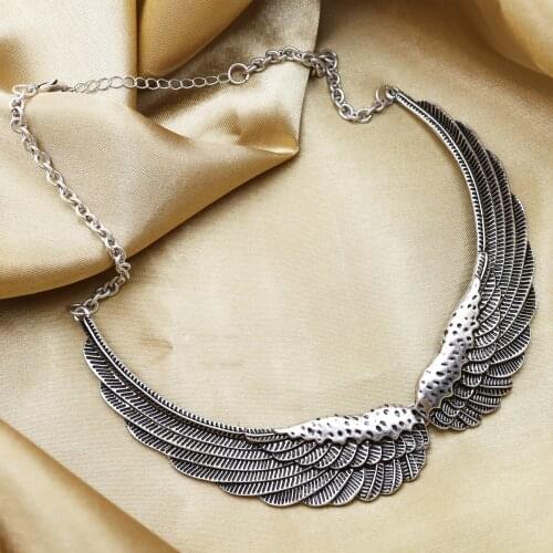 Vintage Angel Wings Feather Choker Big Pendant Aesthetic Link Chains Statement Necklace for Women Collar Bib Wedding Tribal Gift