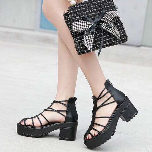 Waterproof Platform Hollow Baotou Zipper High Heel Temperament Summer New Style European And American Style Ladies Sandals