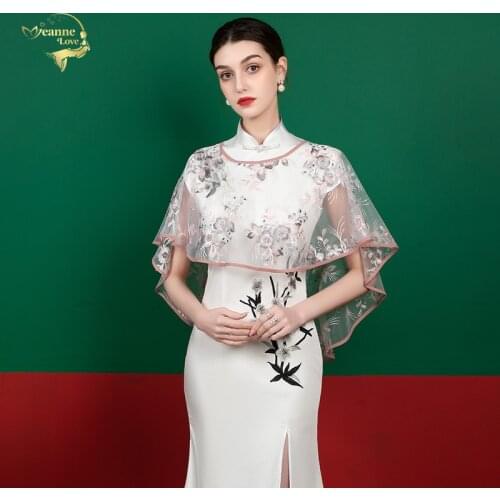 Embroidery Short Front Long Back Shrugs For Women Wedding Wraps Summer Women Boleros Jackets Bridal Stoles Elegant Evening Cape