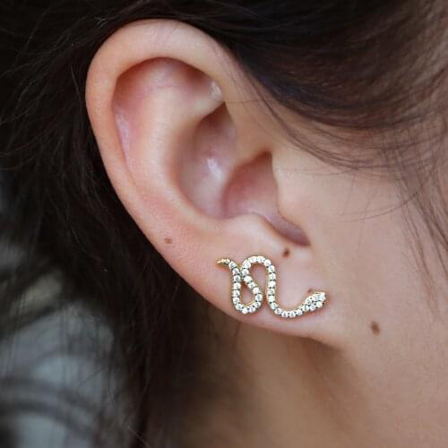 925 Silver Gold Snake Ear Jacket Earrings For Women Reptile Jewelry Animal Crystal Stud Earrings Dainty Boucle D'oreille Femme