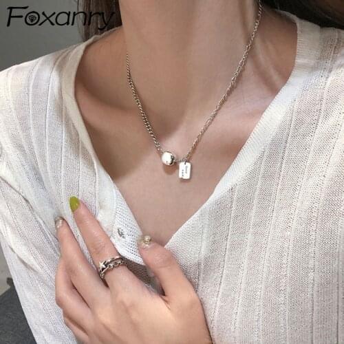 Foxanry 925 Sterling Silver Party Necklace for Women Stylish Simplicity Lucky Pendant Clavicle Chain Elegant Bride Jewelry Gift