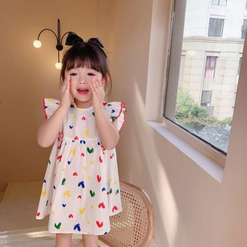 2021 Summer Girls Clothes Flying sleeve Printed Baby Girls Dress Korean Style Princess Dress DT316