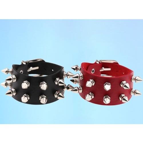 2021 Wide Punk Rivet Leather Bracelets Rock 4 Rows Square Nails Wristband Adjustable Size Jewelry Bracelets Bangle