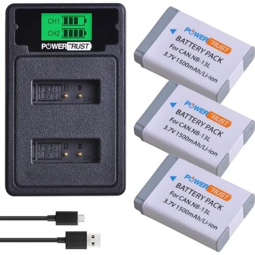 3PCS NB-13L NB 13L NB13L Battery+LCD Dual Charger with Type C Port for Canon PowerShot G5 X G5X mark ii G7X G7X Mark iii,G9 X