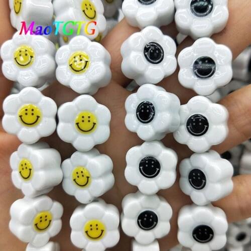 5pcs Sunflower Smile Face Ceramic Beads For For Jewelry Making Necklace Bracelet 16x18x10mm Black White Sunflower DIY Beads