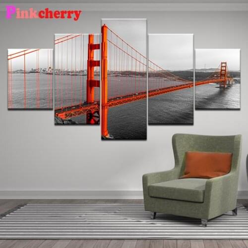 5 Pieces 5D DIY Diamond Painting Golden Gate Bridge Full Round/Square Rhinestone Embroidery Beads Cross Stitch Kits Mosaic Decor