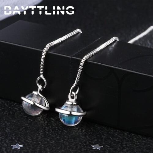 BAYTTLING 925 Sterling Silver 103MM Long Tassel Planet & Star Pendant Earrings For Women Fashion Wedding Jewelry Gifts