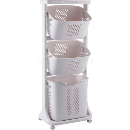 Large Nordic hamper household plastic storage basket bathroom storage basket universal wheel rack