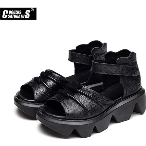 Cuculus 5cm Platform Sandals Women Wedge High Heels Shoes Women Genuine Leather Sandals Summer Zapatos Mujer Wedges Woman Sandal
