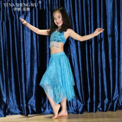 Children Belly Dance Costumes Hot Sale Kids Dance Show Clothing Bra + Sequin Skirt Girls Dancing Performance Set New For Girl