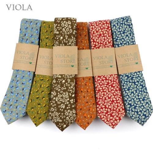 100% Cotton Soft Print Neck Tie Thick Fabric Men Skinny Tie 6cm Floral Stylish Gift Party Dinner Accessories High Quality