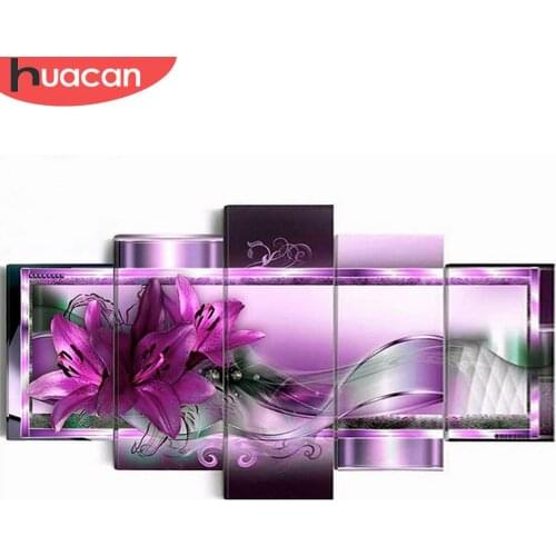 HUACAN 5pcs/set Diamond Embroidery Painting Cross Stitch Flower Full Square Diamond Mosaic Multi-picture Home Decor