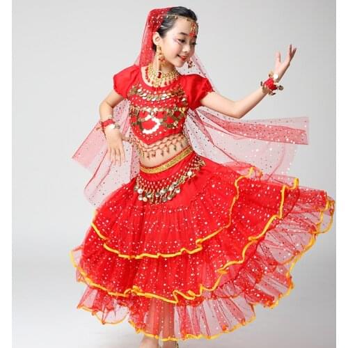 Quality Indian Sari Girls Dress Orientale Enfant Indian Costumes For Kids Oriental Dance Costumes Belly Dance Dancer Clothes Set