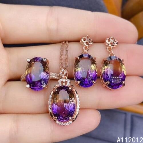 KJJEAXCMY fine jewelry Ametrine 925 sterling silver popular girl new pendant necklace chain ring earrings suit