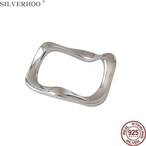 SILVERHOO S925 Sterling Silver Ring For Women Student Simple Trendy Korea Wave Contort Irregularity Joker Ring Fine Jewelry