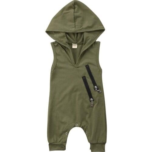 2018 Summer Sleeveless Newborn Baby Boys Girls Green Hooded Jumpsuit Caps Playsuit Clothes 0-24M