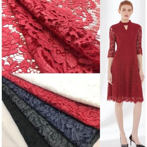 LASUI 2019NEW 1.5 meter C0319 Cotton wool and nylon High-end black white wine red Beautiful cord French eyelash lace fabric