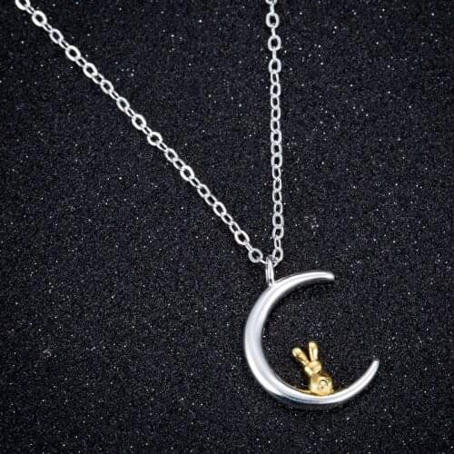 Hfarich Fashion Bunny Rabbit Necklace Animal sitting on Crescent Moon Necklace Pendant Boho Jewelry Girlfriend Christmas Gifts