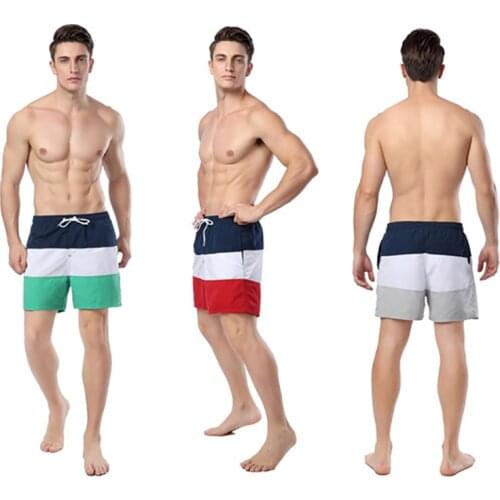 Mens Swimming Man Swimwear Wide Color Striped Mens Shorts Mid-rised Short Pants with Adjustable Drawstring Sport Swimwear
