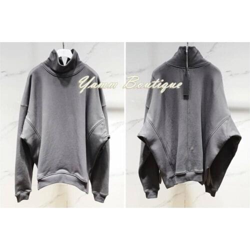 Back Neck Zipper Oversized Overlong Side Slit Paneled Essentials Mens Kanye Hybrid Turtle Wide Neck Sweatshirt