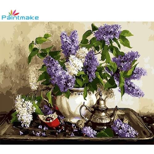 Paintmake Purple Flowers DIY Painting By Numbers no Frame Oil Hand Painted on Canvas Art Gifts Home Decoration Paintings 40*50cm