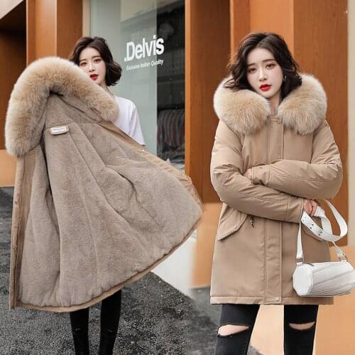 New Warm Fur Lining Long Parka Winter Jacket Womens Clothing Plus Size 3XL Hooded Winter Coat Women