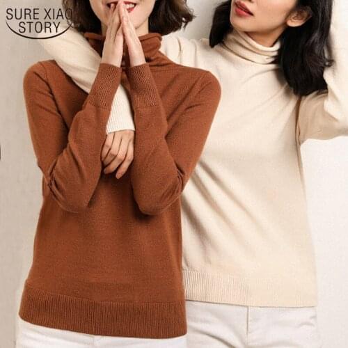 2021 New Winter Clothes Women Slim Womens Turtleneck Solid Long Sleeve Womens Knitwear Cotton Pullovers Tops Feminine 10864