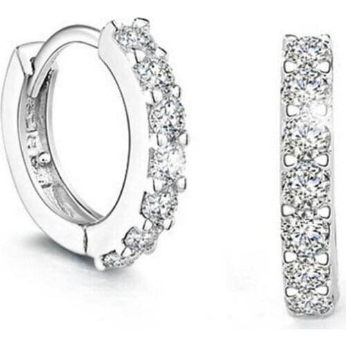 New Lovely Earring For Women Earrings Silver Color Small Hoop Sparkling Single Row Zircon Stud Earrings Oorbellen Gifts